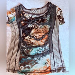 Vanilla b. Woman’s Embellished Top with Cap Sleeve. Size Small.